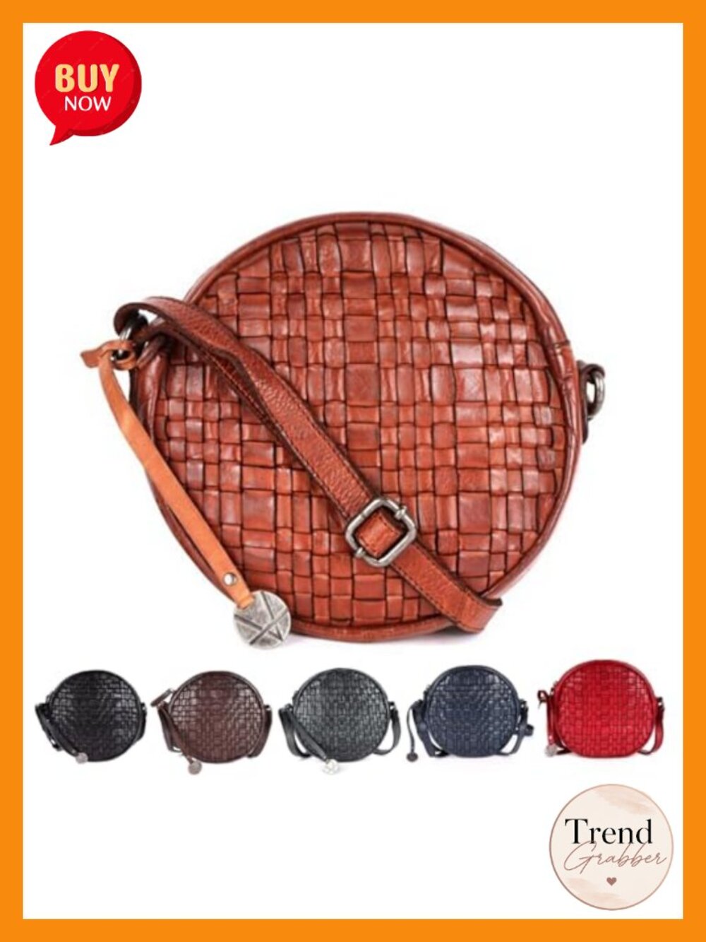 Genuine Leather Round Crossbody Sling Bag for Women Adjustable Detachable Strap